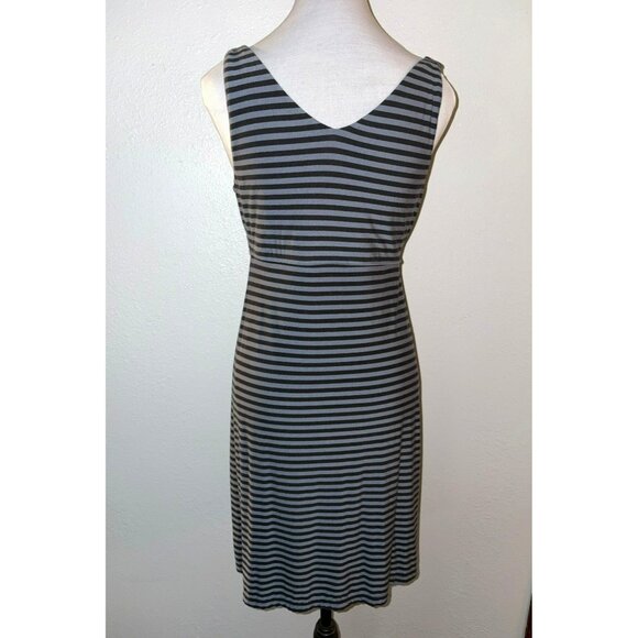 Athleta Santorini Black & Gray Striped Sleeveless Modal-Blend Tank Dress Size-M - Picture 3 of 8